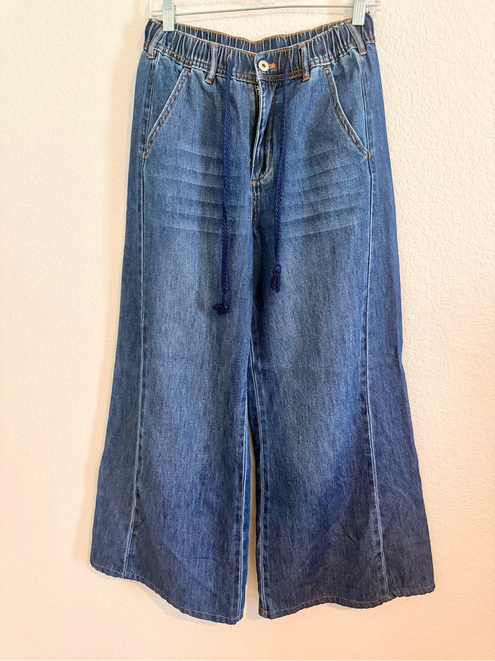 Wide Leg Drawstring Denim Jeans